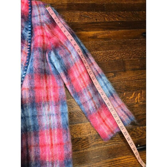 Vintage 1970s Red Blue Plaid Angora Wool Double Breasted Coat - Picture 7 of 16